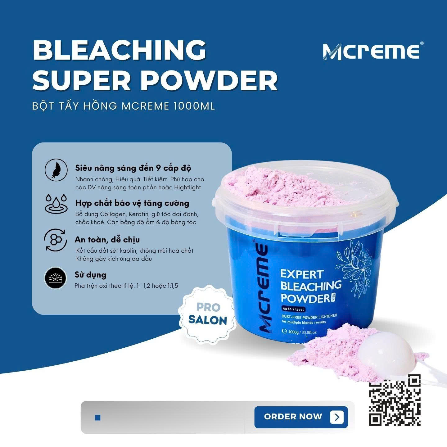 Bột tẩy hồng Mcreme Expert Bleaching Powder 1000g Bột tẩy hồng Mcreme Expert Bleaching Powder 1000g